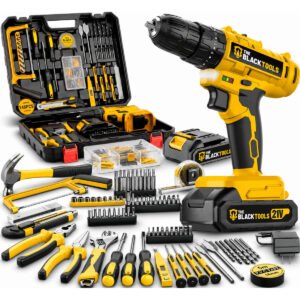 Furadeira E Parafusadeira De Impacto A Bateria + 145 Peças Amarelo E Preto 127/220v