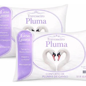 Kit 02 Travesseiro Antialérgico Pluma De Ganso 70cm X 50cm Cor Branco