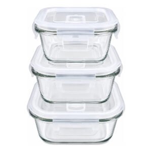 Kit 3 Potes De Vidro Hermético 3 Tamanhos 310ml/530ml/800ml Branco