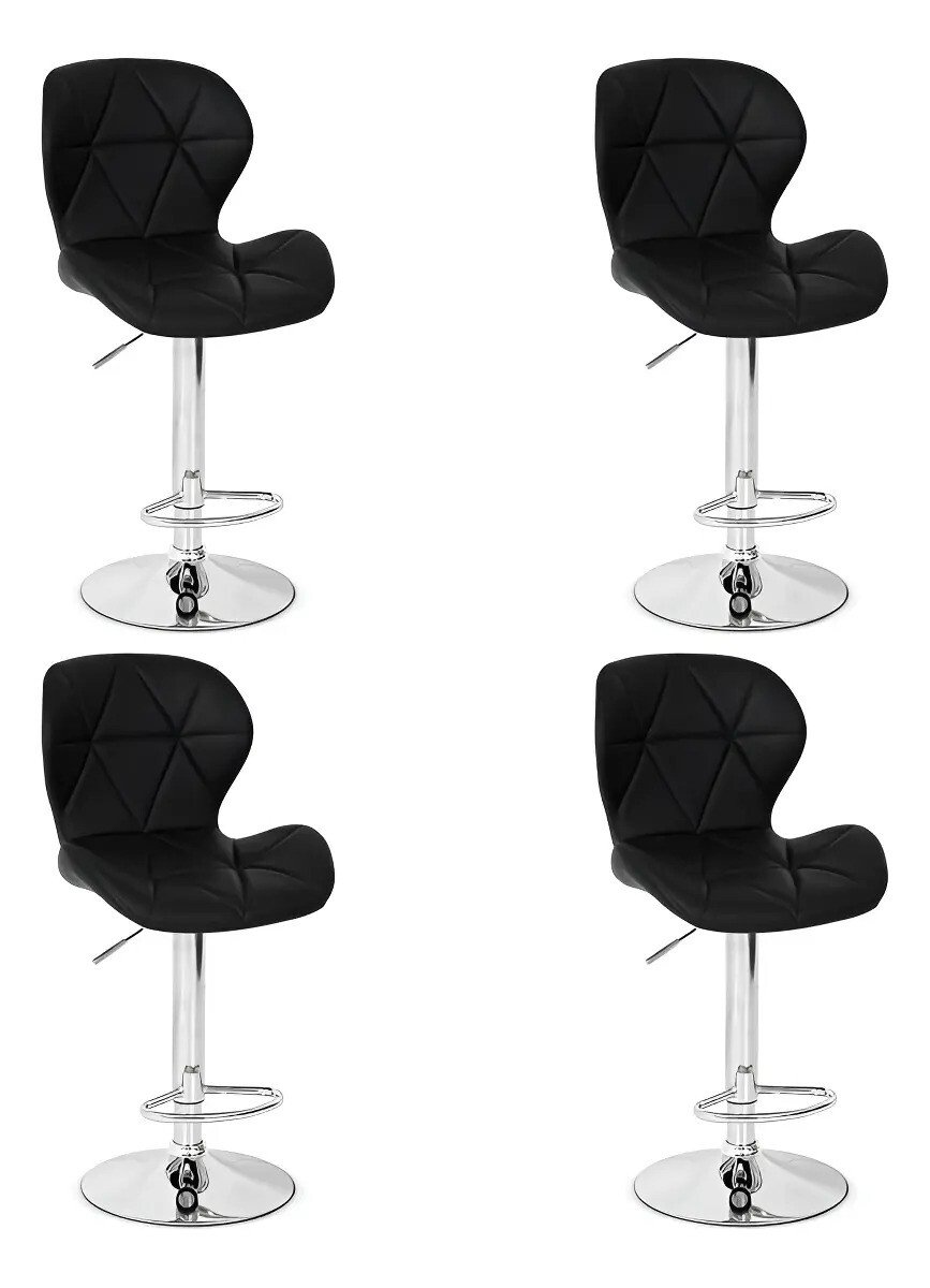 Kit 4 Banquetas Confort Estofada Giratória Altura Ajustável - Cor Preto | Magazine Decor Kit 4 Banquetas Confort Estofada Giratória Altura Ajustável - Cor Preto | Magazine Decor