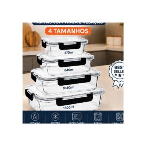 Kit 4 Potes De Vidro Hermético Marmita Vários Tamanhos