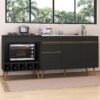 Kit Balcão de Cozinha para Pia e Balcão para Cooktop/Forno 190cm Veneza Multimóveis MP2384 Preto/Dourado