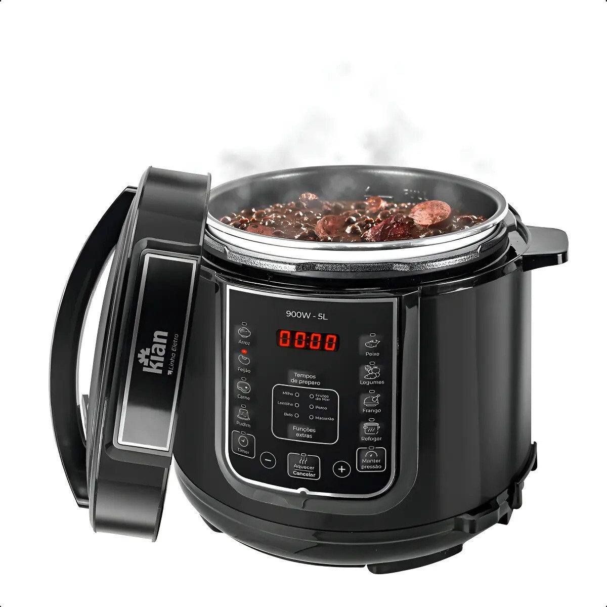 Panela De Pressão Elétrica 5 Litros Aço Inox Preto Multifuncional Kian Ppe 101 Panela De Pressão Elétrica 5 Litros Aço Inox Preto Multifuncional Kian Ppe 101