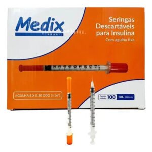 Seringa Insulina 1ml 100ui Agulha Fixa 0,8×0,30mm 30g 1 Ml