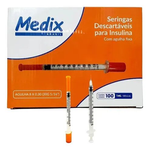 Seringa Insulina 1ml 100ui Agulha Fixa 0,8x0,30mm 30g 1 Ml Seringa Insulina 1ml 100ui Agulha Fixa 0,8x0,30mm 30g 1 Ml