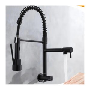 Torneira Gourmet Cozinha Mola Grande Flexível Luxo 360° Preto Parede