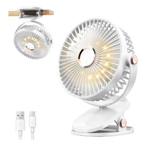 Ventilador Portátil Recarregável 5 Velocidades Led Com Clip 17 Cm Branco Pp/abs