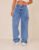 Calça Cargo Jeans Feminina Wide Leg Cintura Alta Stillger