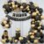 Conjunto Balões De Aniversário Pretos E Dourados Com Banner