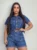 Conjunto Jeans Feminino Cropped + Short 100% Algodão Taue – FRETE GRÁTIS!